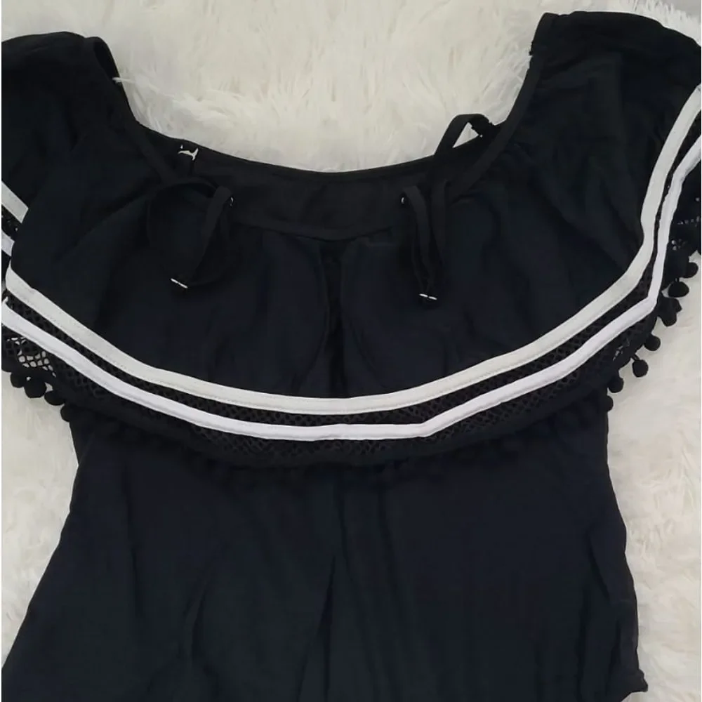 Women plus size swim suit one piece solid black la2026 - Picture 3 of 7